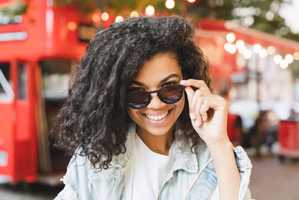 Smiling,Cheerful,African-american,Young,Woman,Girl,Female,Freelancer,Wearing,Sunglasses
