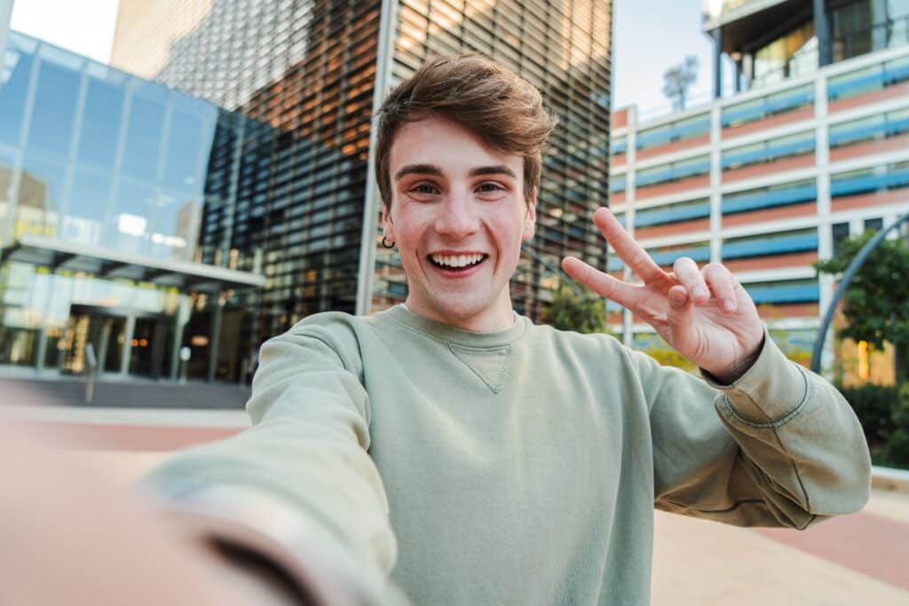 One,Confident,Young,Male,Smiling,Taking,A,Selfie,Portrait,With